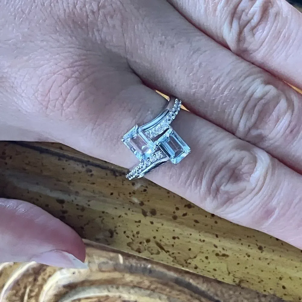 Natural Aquamarine Sterling Silver Ring Size 9